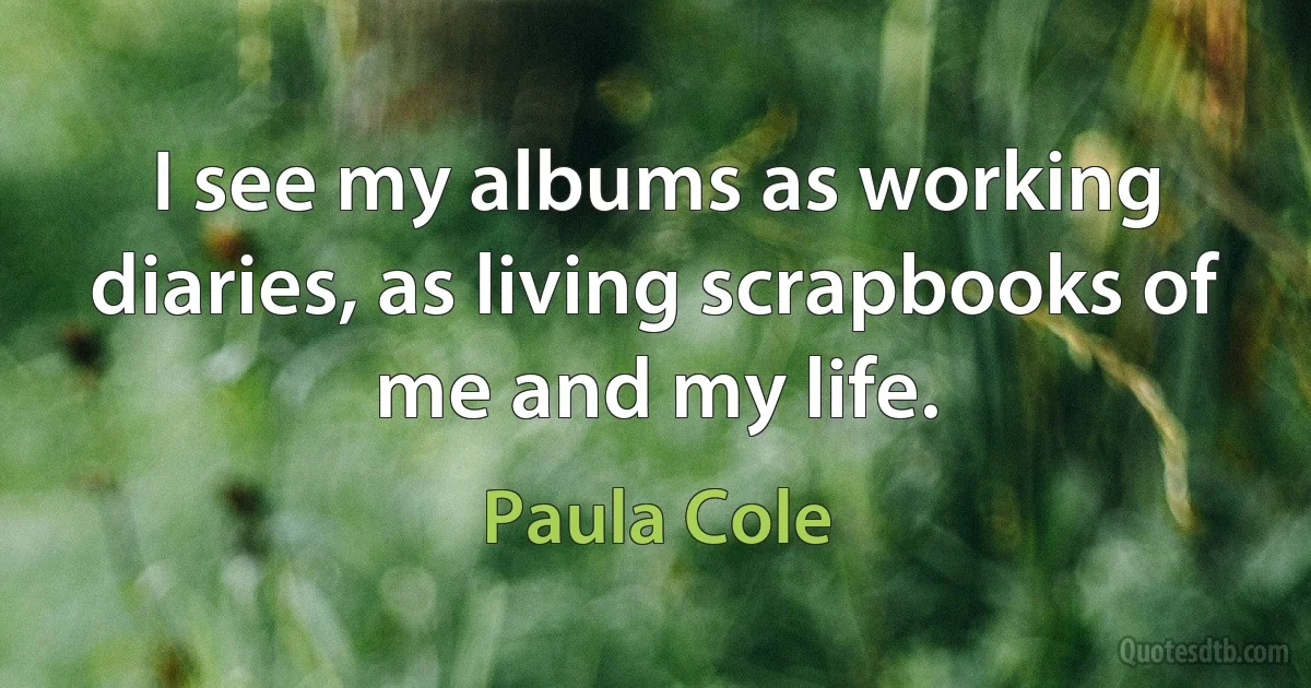 I see my albums as working diaries, as living scrapbooks of me and my life. (Paula Cole)