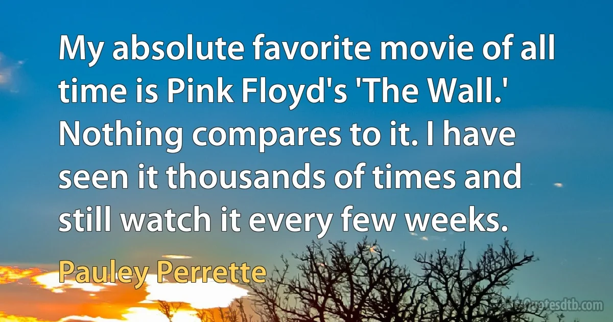 My absolute favorite movie of all time is Pink Floyd's 'The Wall.' Nothing compares to it. I have seen it thousands of times and still watch it every few weeks. (Pauley Perrette)