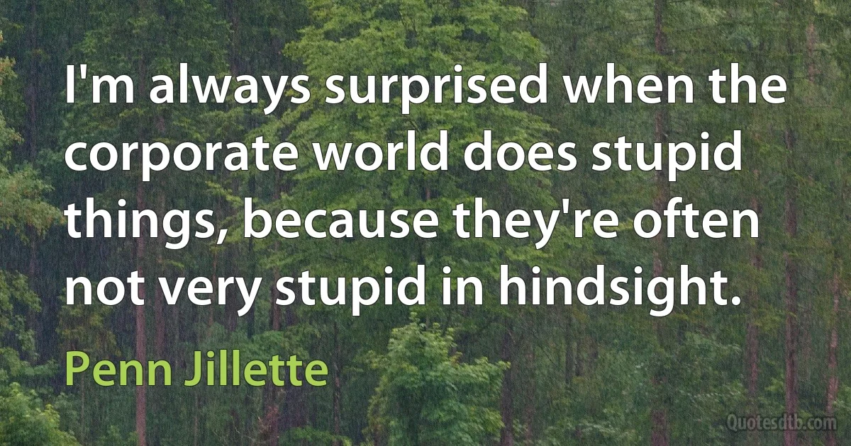 I'm always surprised when the corporate world does stupid things, because they're often not very stupid in hindsight. (Penn Jillette)