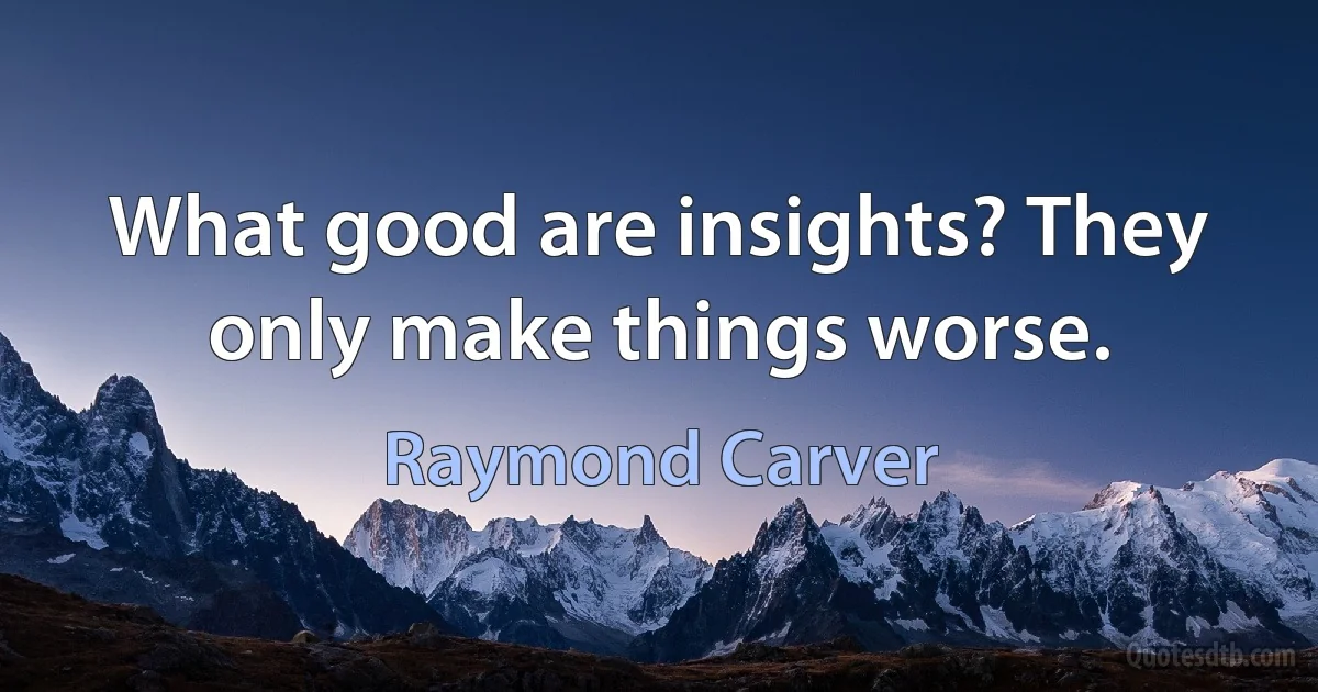 What good are insights? They only make things worse. (Raymond Carver)