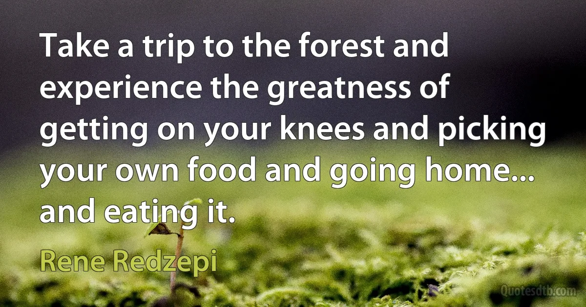 Take a trip to the forest and experience the greatness of getting on your knees and picking your own food and going home... and eating it. (Rene Redzepi)