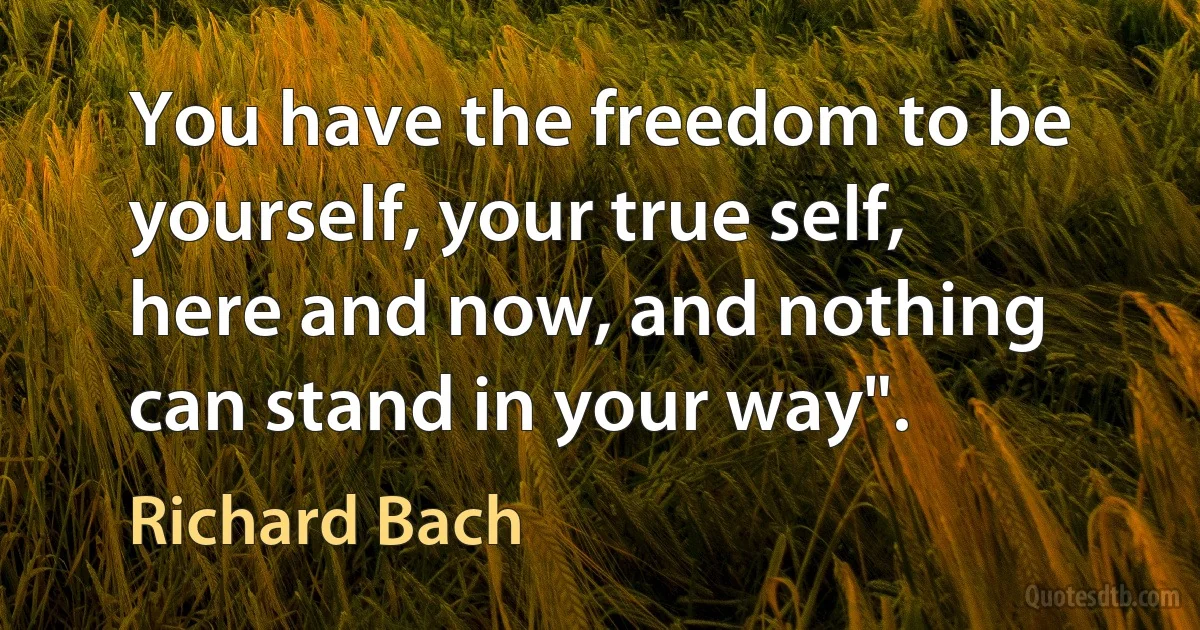 You have the freedom to be yourself, your true self, here and now, and nothing can stand in your way". (Richard Bach)