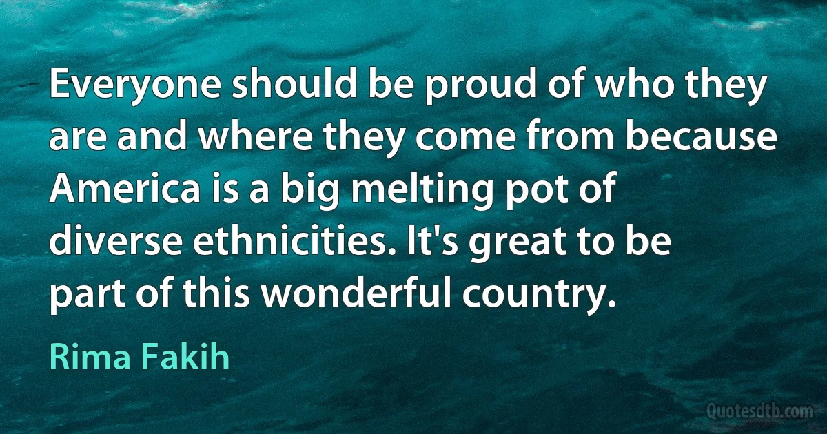 Everyone should be proud of who they are and where they come from because America is a big melting pot of diverse ethnicities. It's great to be part of this wonderful country. (Rima Fakih)