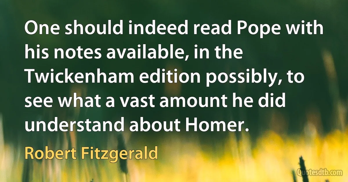 One should indeed read Pope with his notes available, in the Twickenham edition possibly, to see what a vast amount he did understand about Homer. (Robert Fitzgerald)