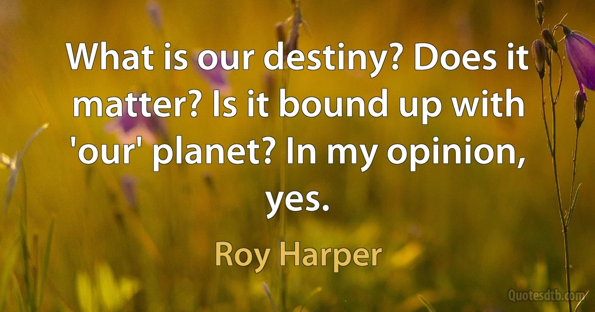 What is our destiny? Does it matter? Is it bound up with 'our' planet? In my opinion, yes. (Roy Harper)