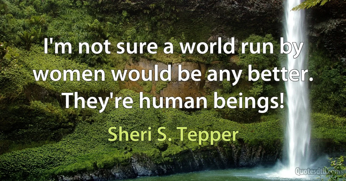 I'm not sure a world run by women would be any better. They're human beings! (Sheri S. Tepper)