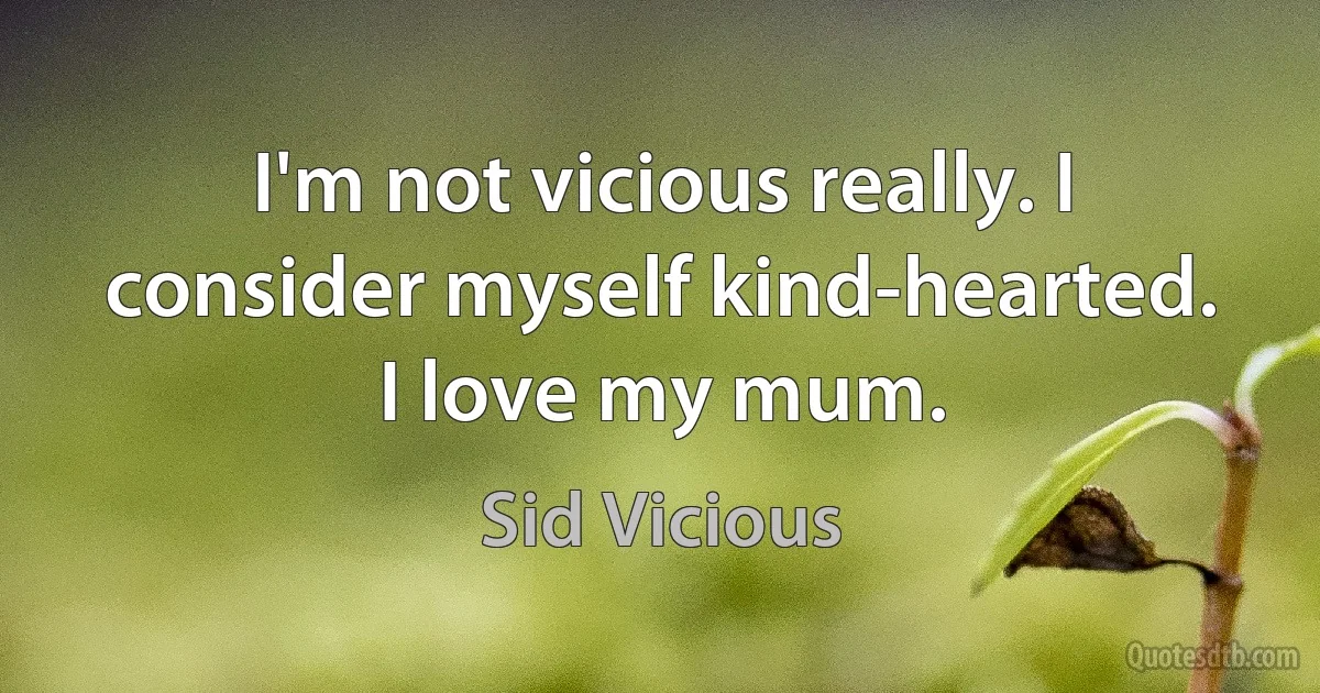 I'm not vicious really. I consider myself kind-hearted. I love my mum. (Sid Vicious)