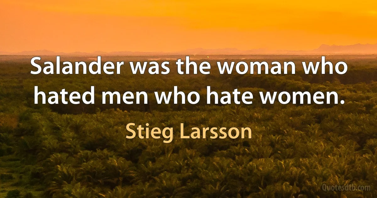 Salander was the woman who hated men who hate women. (Stieg Larsson)