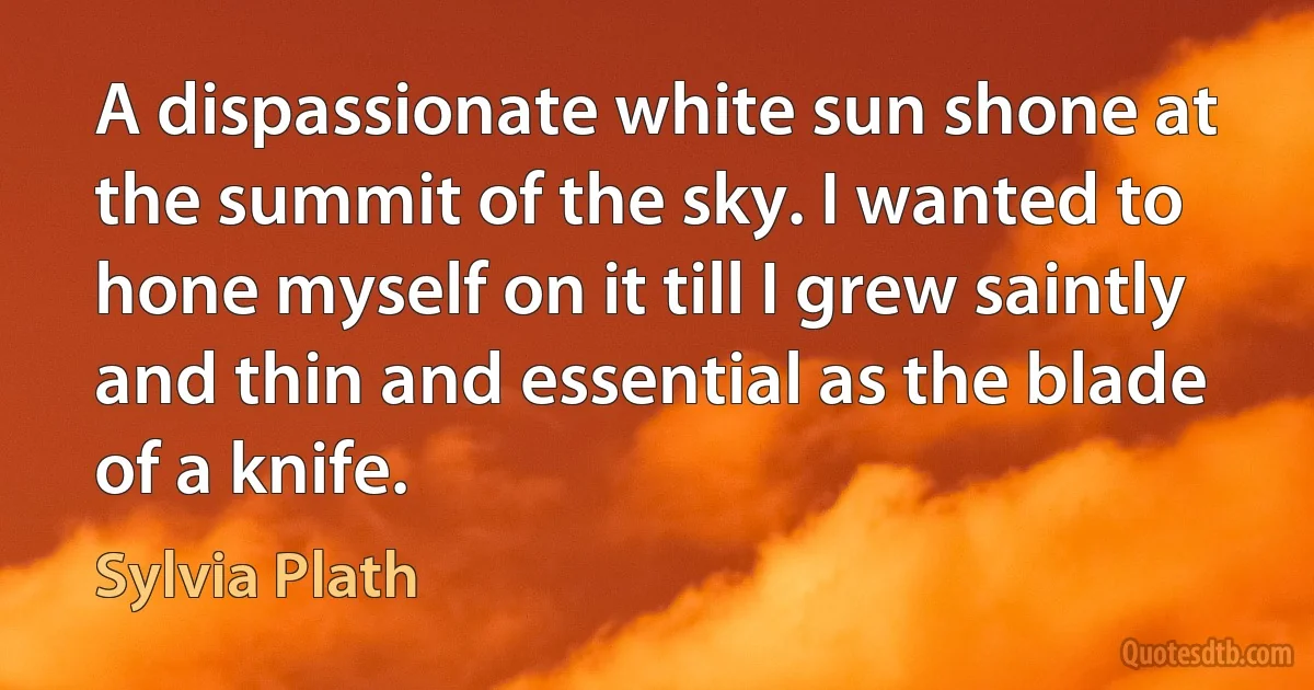 A dispassionate white sun shone at the summit of the sky. I wanted to hone myself on it till I grew saintly and thin and essential as the blade of a knife. (Sylvia Plath)