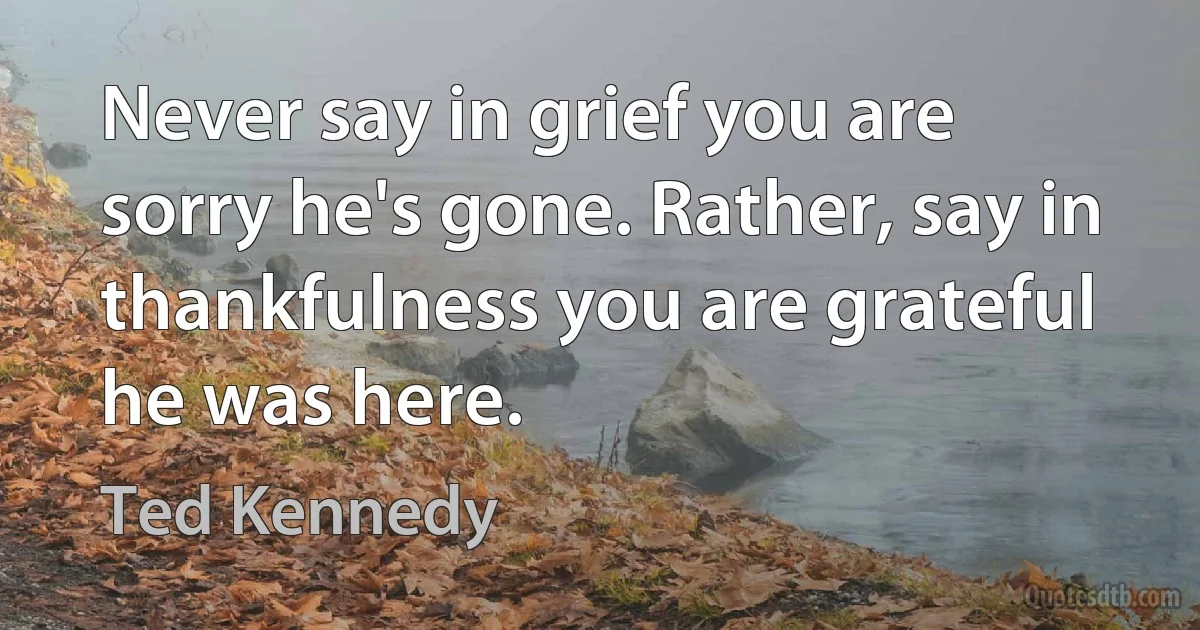 Never say in grief you are sorry he's gone. Rather, say in thankfulness you are grateful he was here. (Ted Kennedy)