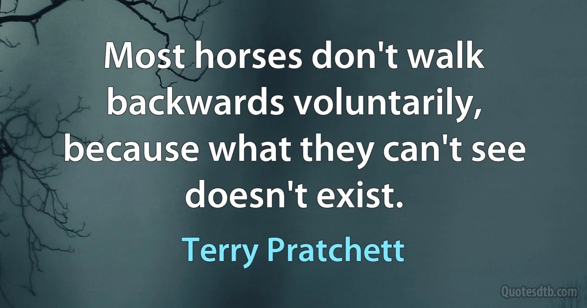 Most horses don't walk backwards voluntarily, because what they can't see doesn't exist. (Terry Pratchett)