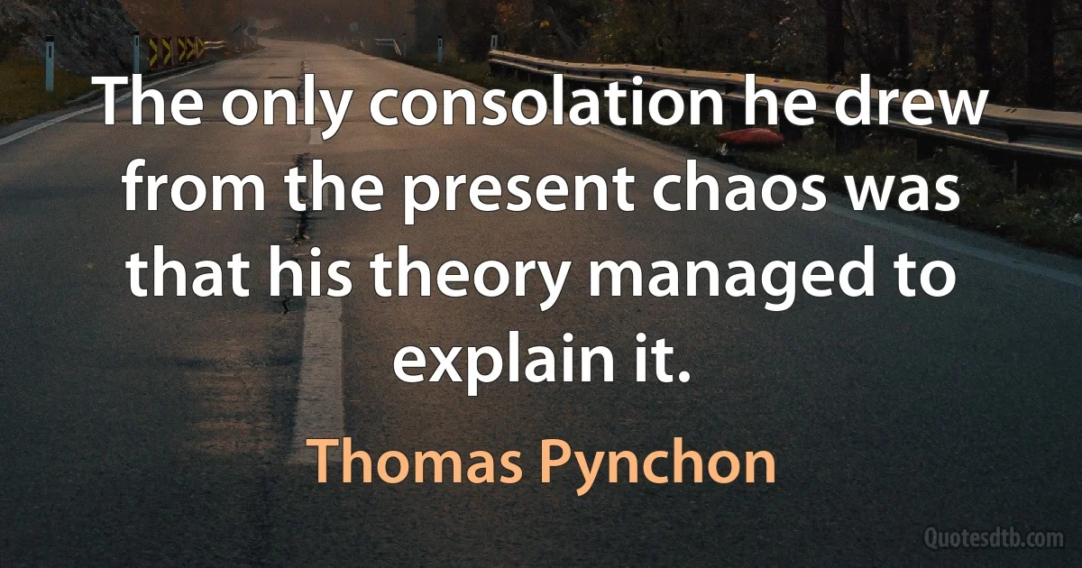 The only consolation he drew from the present chaos was that his theory managed to explain it. (Thomas Pynchon)