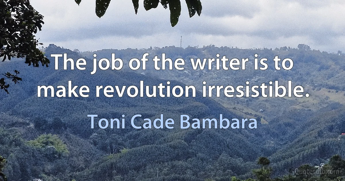 The job of the writer is to make revolution irresistible. (Toni Cade Bambara)