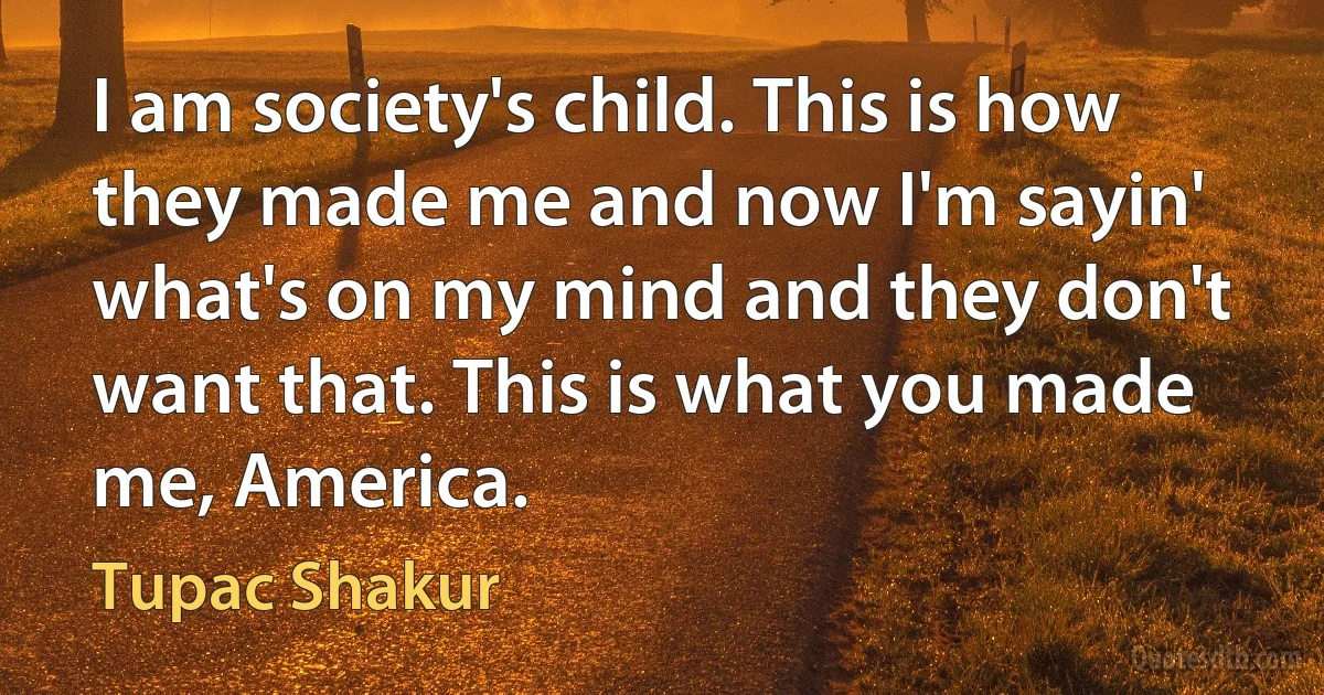 I am society's child. This is how they made me and now I'm sayin' what's on my mind and they don't want that. This is what you made me, America. (Tupac Shakur)