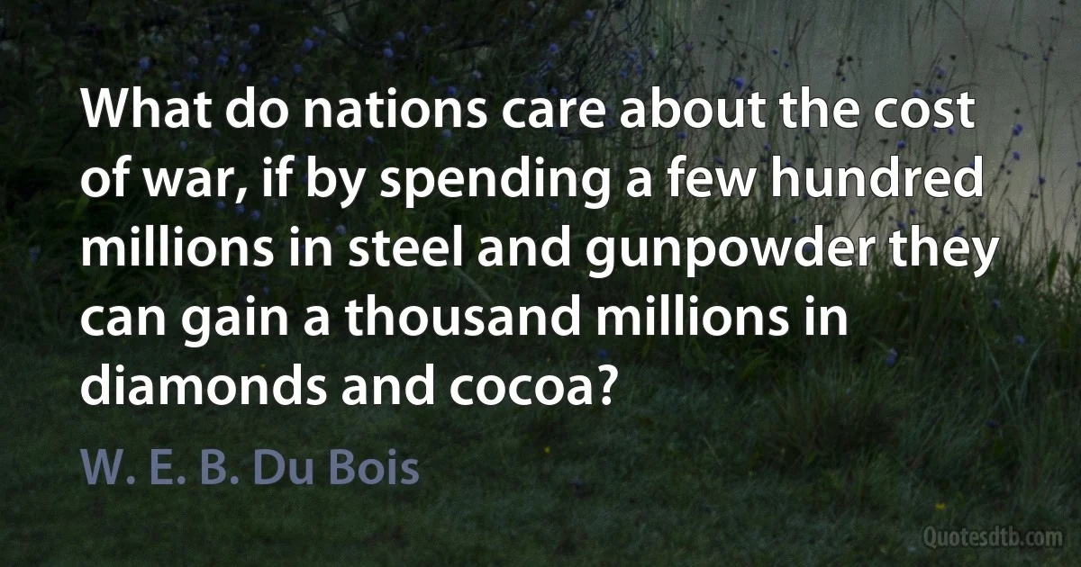 What do nations care about the cost of war, if by spending a few hundred millions in steel and gunpowder they can gain a thousand millions in diamonds and cocoa? (W. E. B. Du Bois)