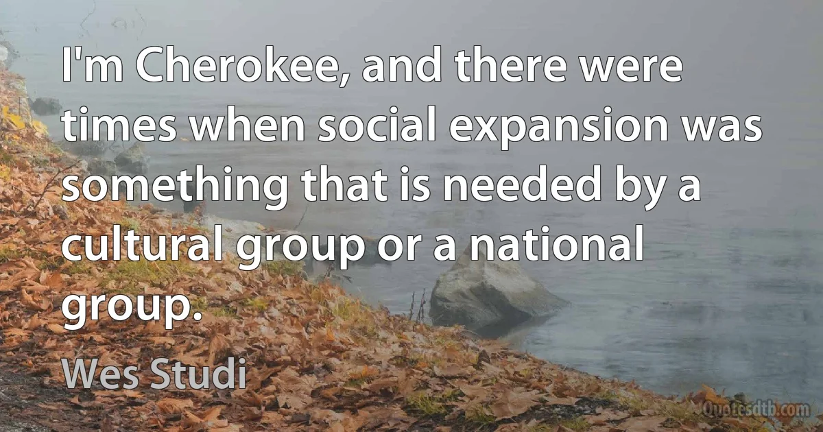 I'm Cherokee, and there were times when social expansion was something that is needed by a cultural group or a national group. (Wes Studi)