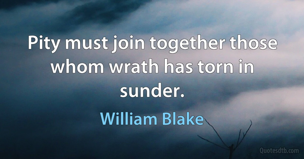 Pity must join together those whom wrath has torn in sunder. (William Blake)