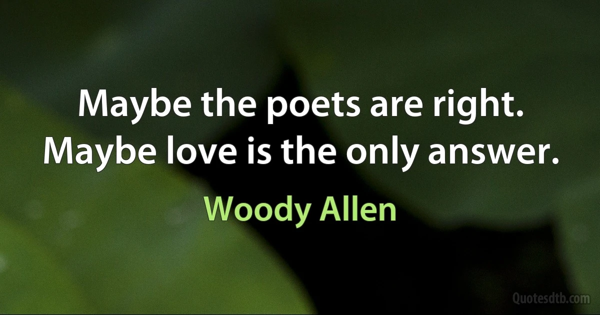 Maybe the poets are right. Maybe love is the only answer. (Woody Allen)