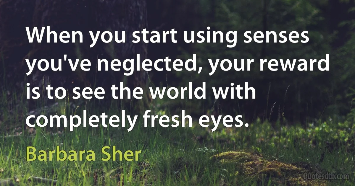 When you start using senses you've neglected, your reward is to see the world with completely fresh eyes. (Barbara Sher)