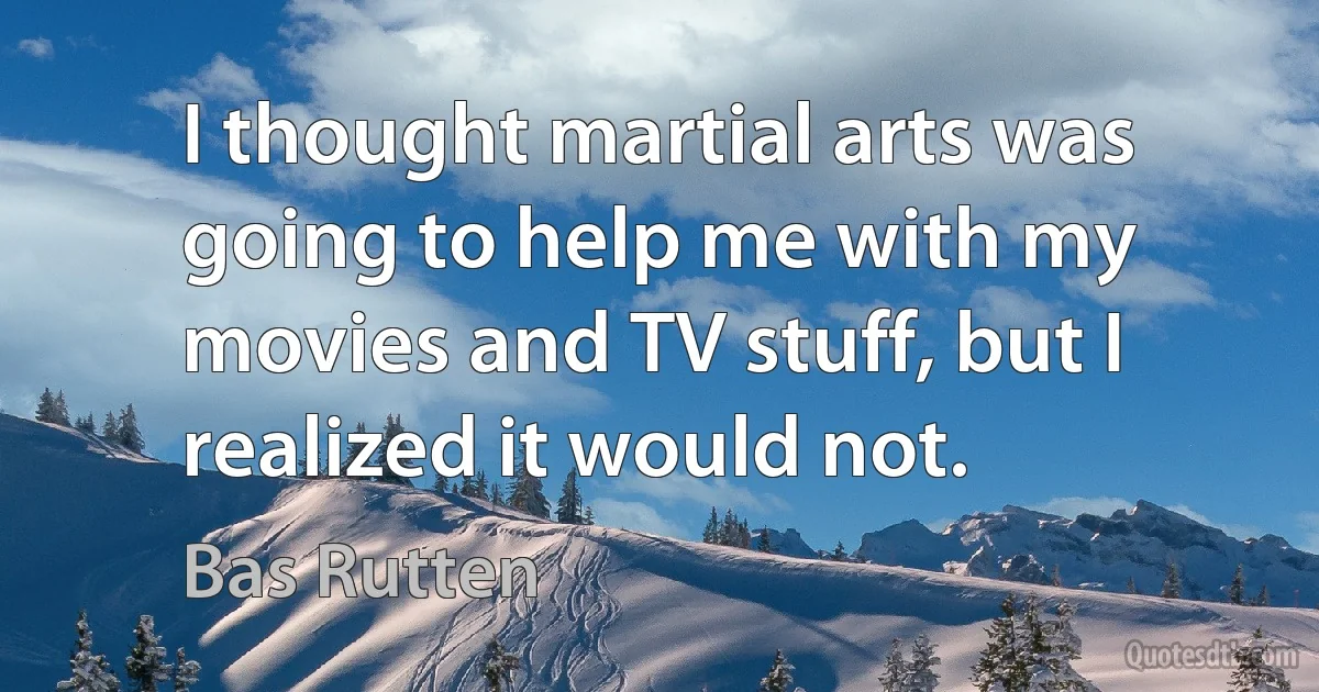 I thought martial arts was going to help me with my movies and TV stuff, but I realized it would not. (Bas Rutten)