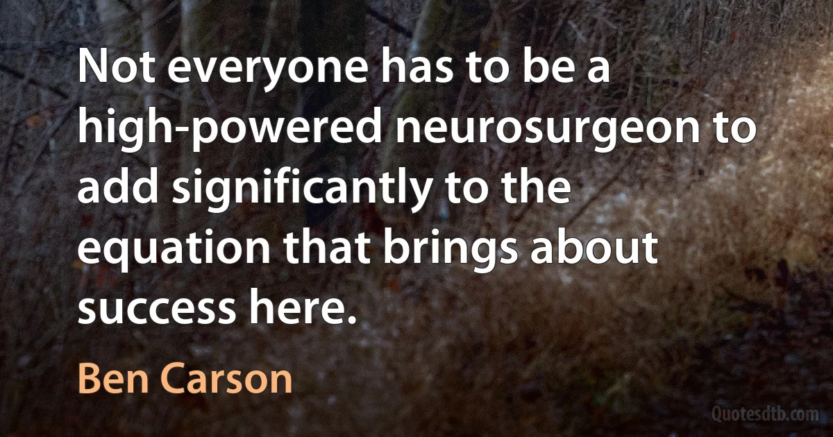 Not everyone has to be a high-powered neurosurgeon to add significantly to the equation that brings about success here. (Ben Carson)