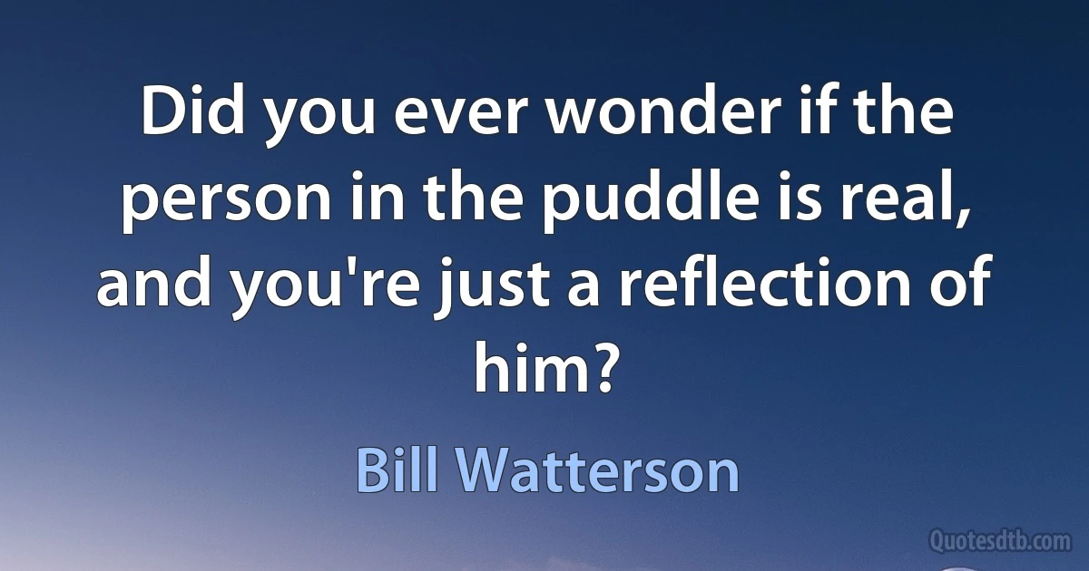 Did you ever wonder if the person in the puddle is real, and you're just a reflection of him? (Bill Watterson)