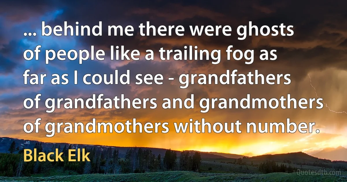 ... behind me there were ghosts of people like a trailing fog as far as I could see - grandfathers of grandfathers and grandmothers of grandmothers without number. (Black Elk)