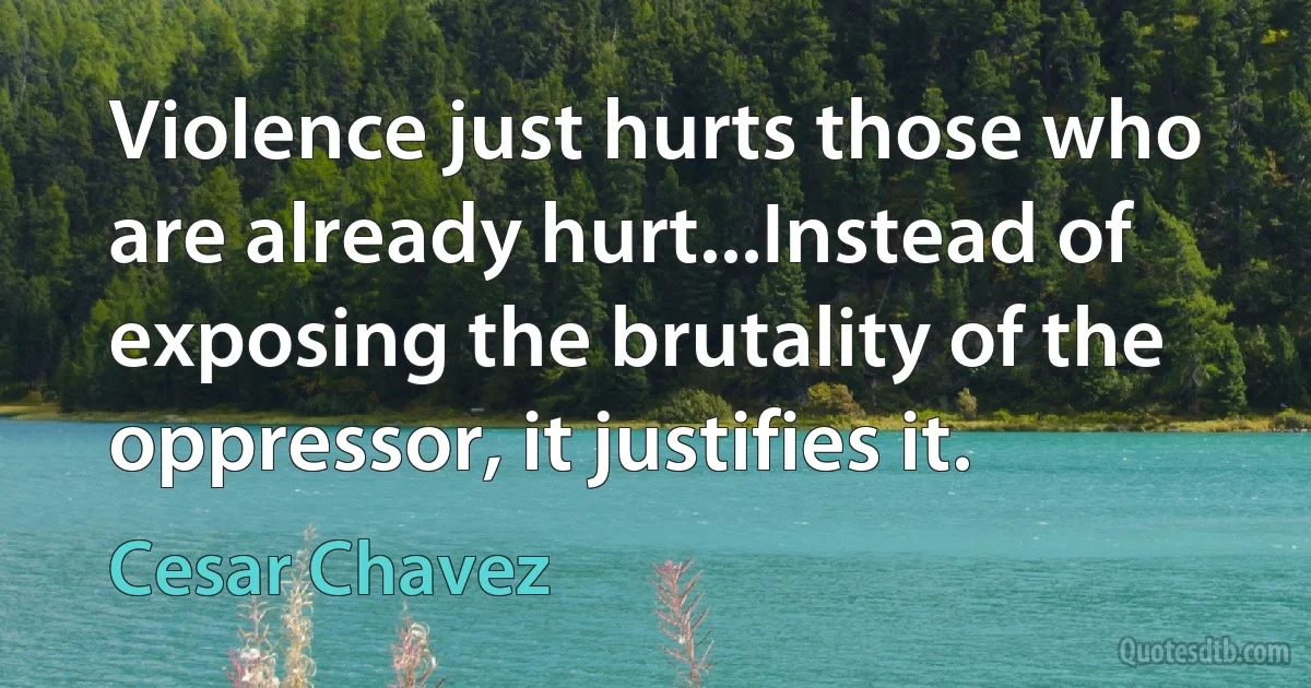 Violence just hurts those who are already hurt...Instead of exposing the brutality of the oppressor, it justifies it. (Cesar Chavez)