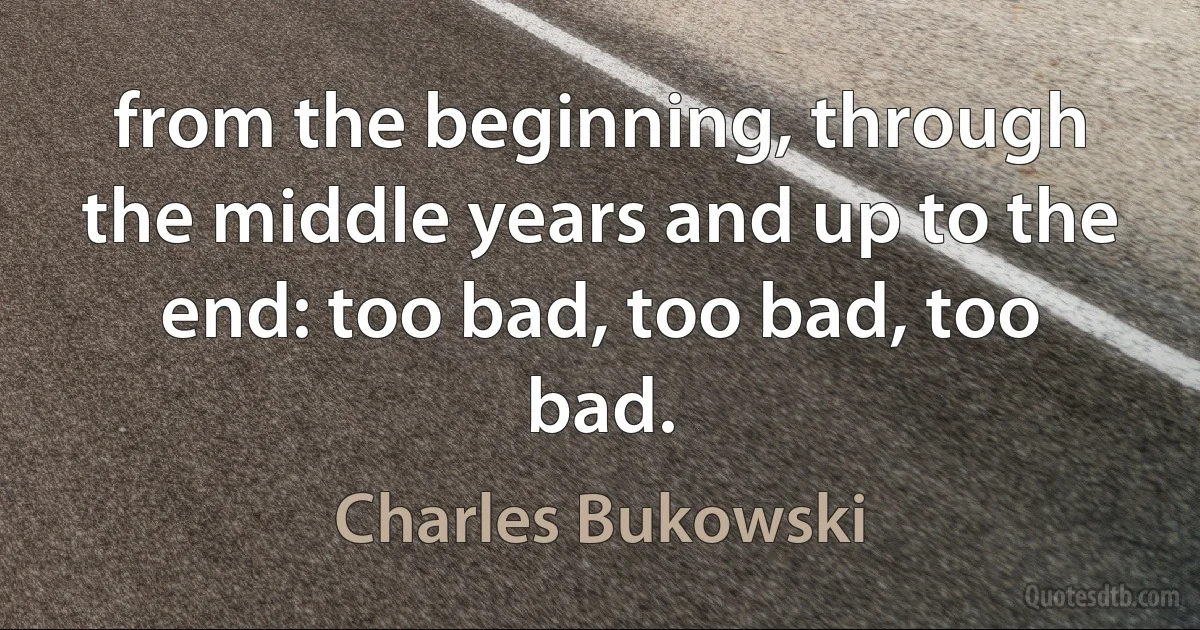 from the beginning, through the middle years and up to the end: too bad, too bad, too bad. (Charles Bukowski)