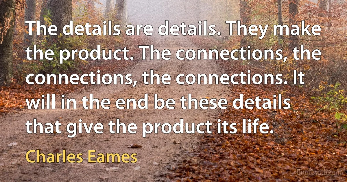 The details are details. They make the product. The connections, the connections, the connections. It will in the end be these details that give the product its life. (Charles Eames)