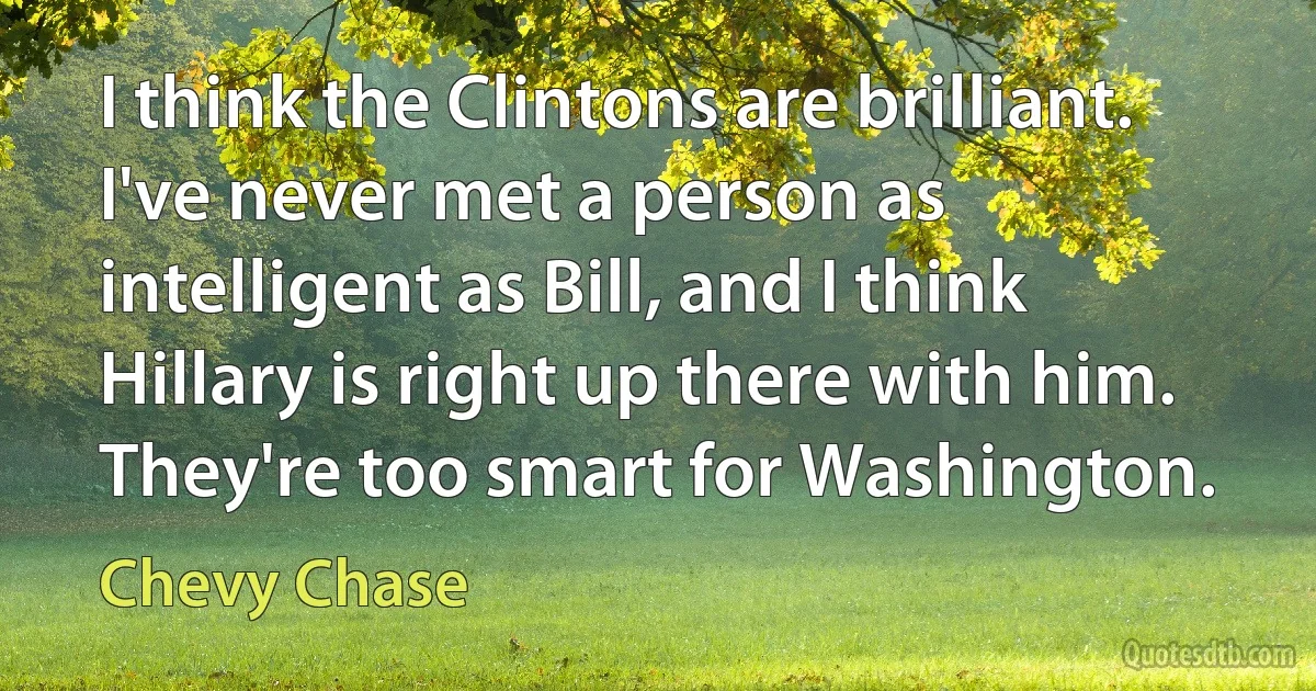 I think the Clintons are brilliant. I've never met a person as intelligent as Bill, and I think Hillary is right up there with him. They're too smart for Washington. (Chevy Chase)