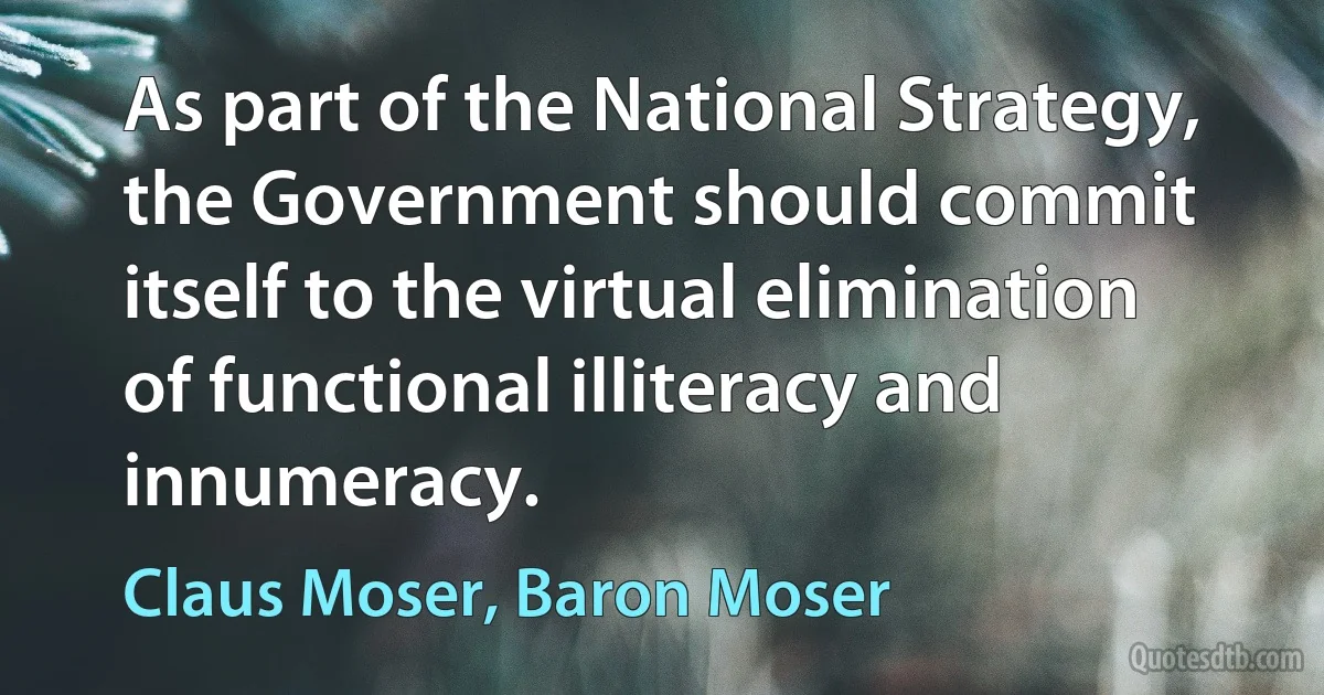 As part of the National Strategy, the Government should commit itself to the virtual elimination of functional illiteracy and innumeracy. (Claus Moser, Baron Moser)