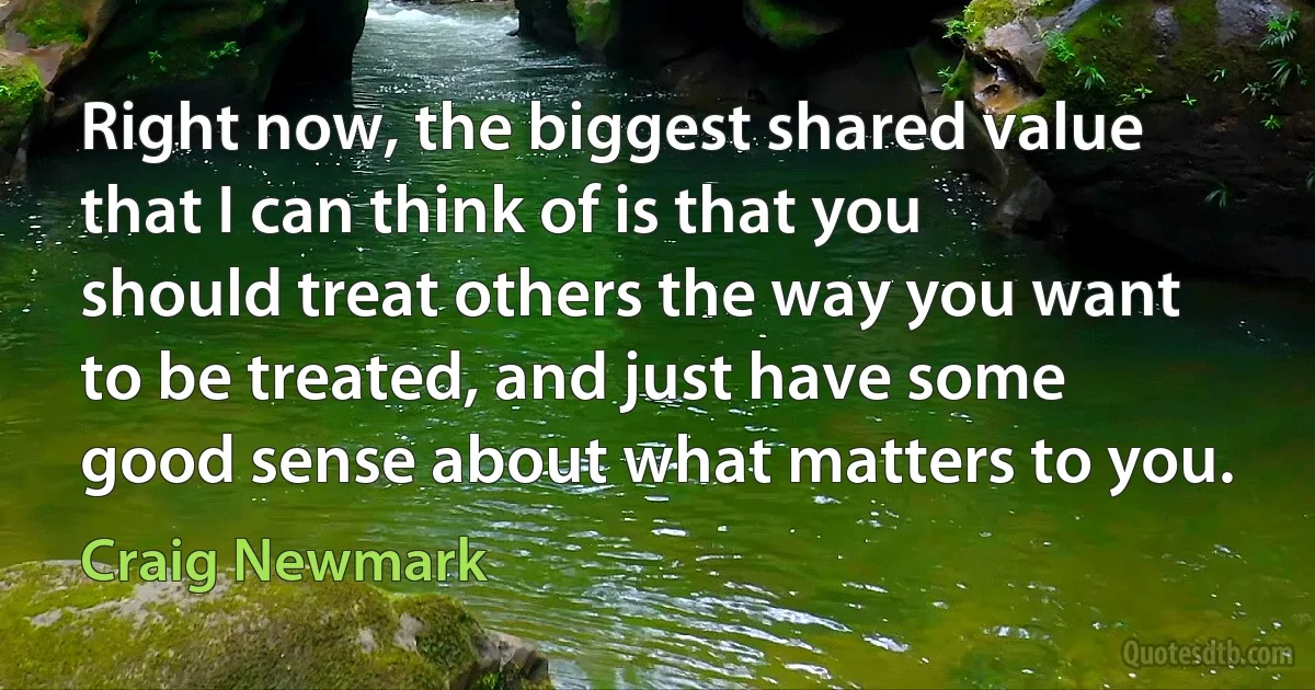 Right now, the biggest shared value that I can think of is that you should treat others the way you want to be treated, and just have some good sense about what matters to you. (Craig Newmark)