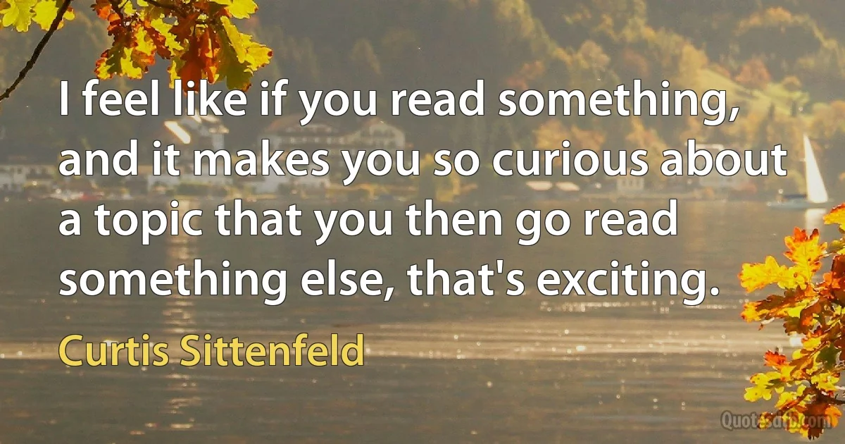 I feel like if you read something, and it makes you so curious about a topic that you then go read something else, that's exciting. (Curtis Sittenfeld)