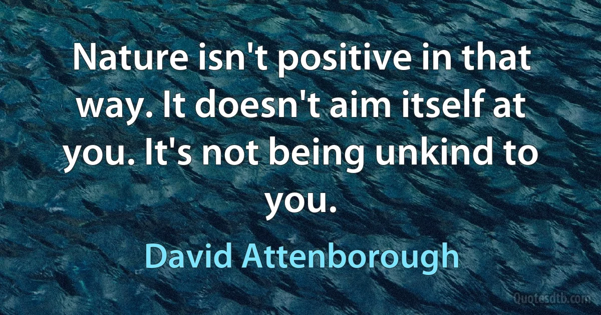 Nature isn't positive in that way. It doesn't aim itself at you. It's not being unkind to you. (David Attenborough)