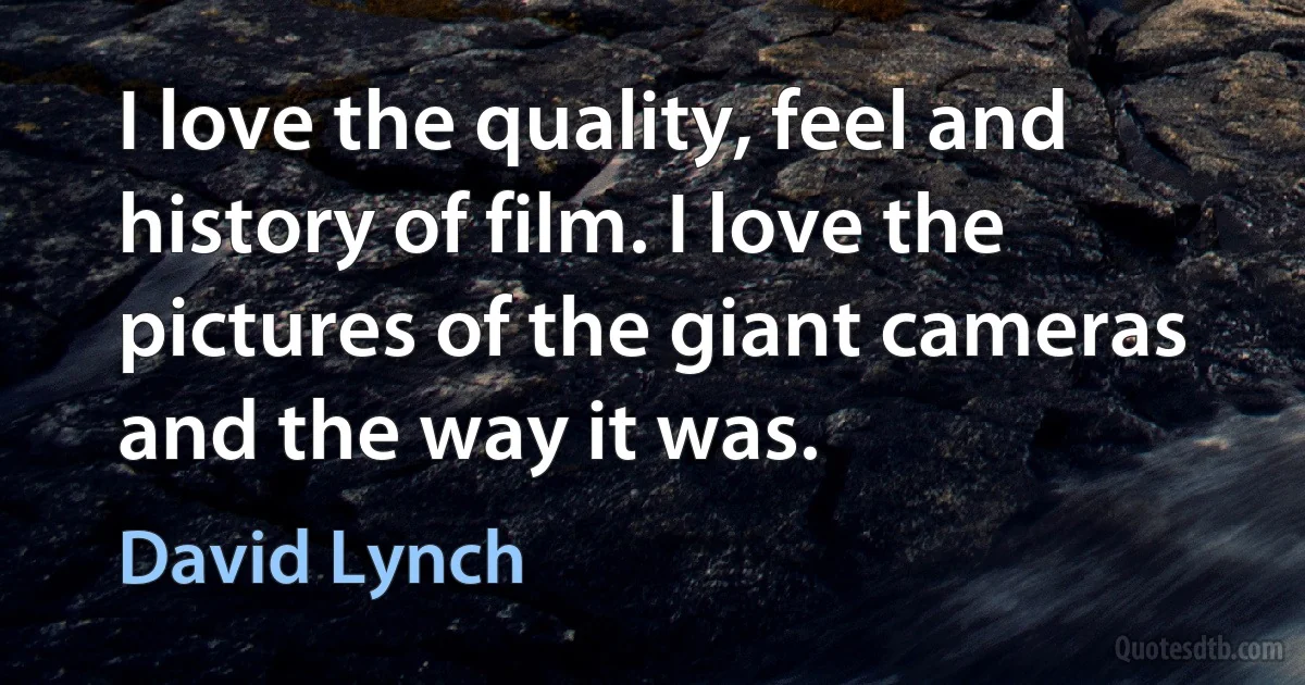 I love the quality, feel and history of film. I love the pictures of the giant cameras and the way it was. (David Lynch)