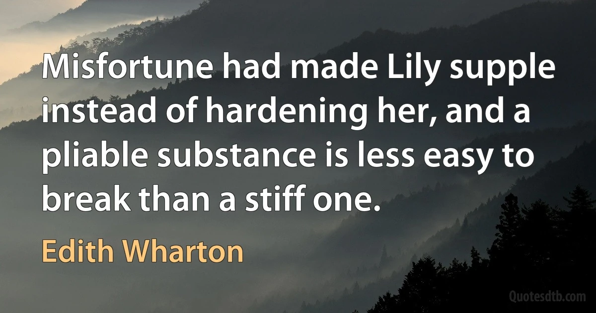 Misfortune had made Lily supple instead of hardening her, and a pliable substance is less easy to break than a stiff one. (Edith Wharton)