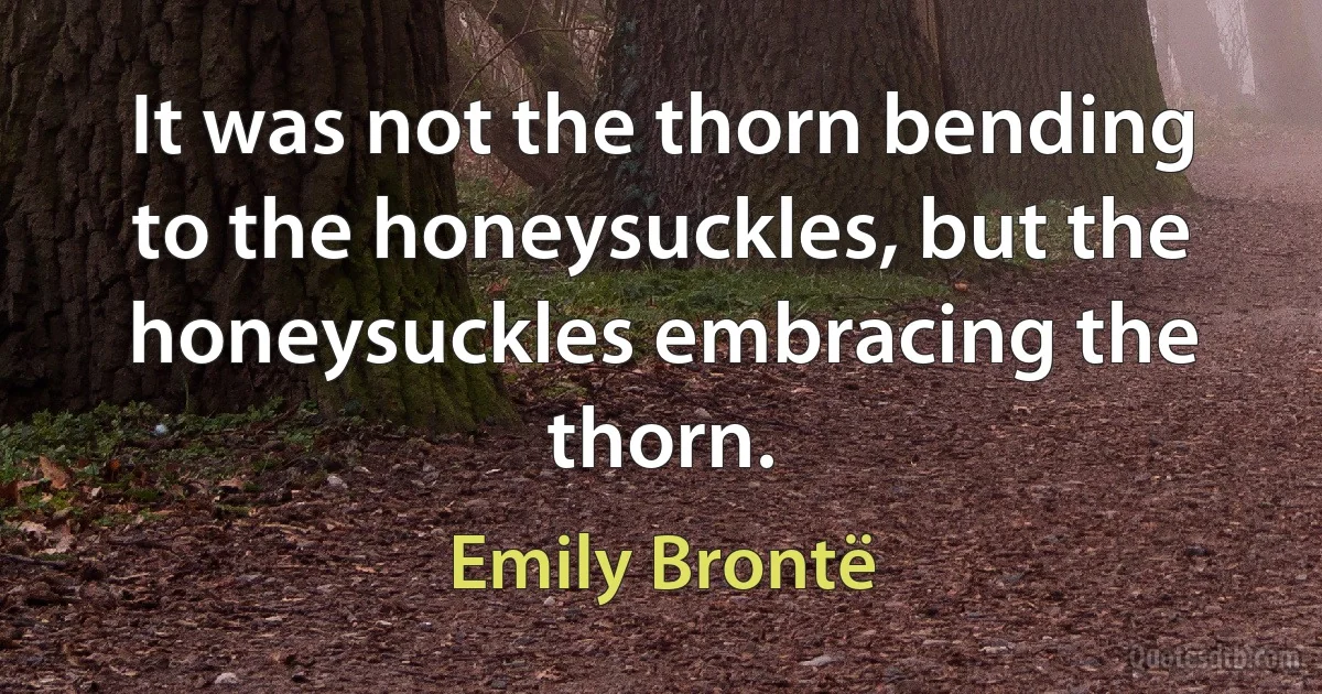 It was not the thorn bending to the honeysuckles, but the honeysuckles embracing the thorn. (Emily Brontë)