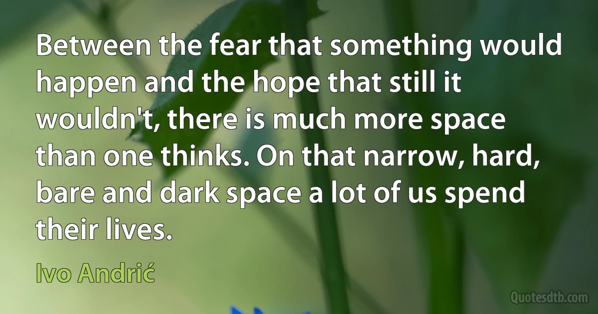 Between the fear that something would happen and the hope that still it wouldn't, there is much more space than one thinks. On that narrow, hard, bare and dark space a lot of us spend their lives. (Ivo Andrić)