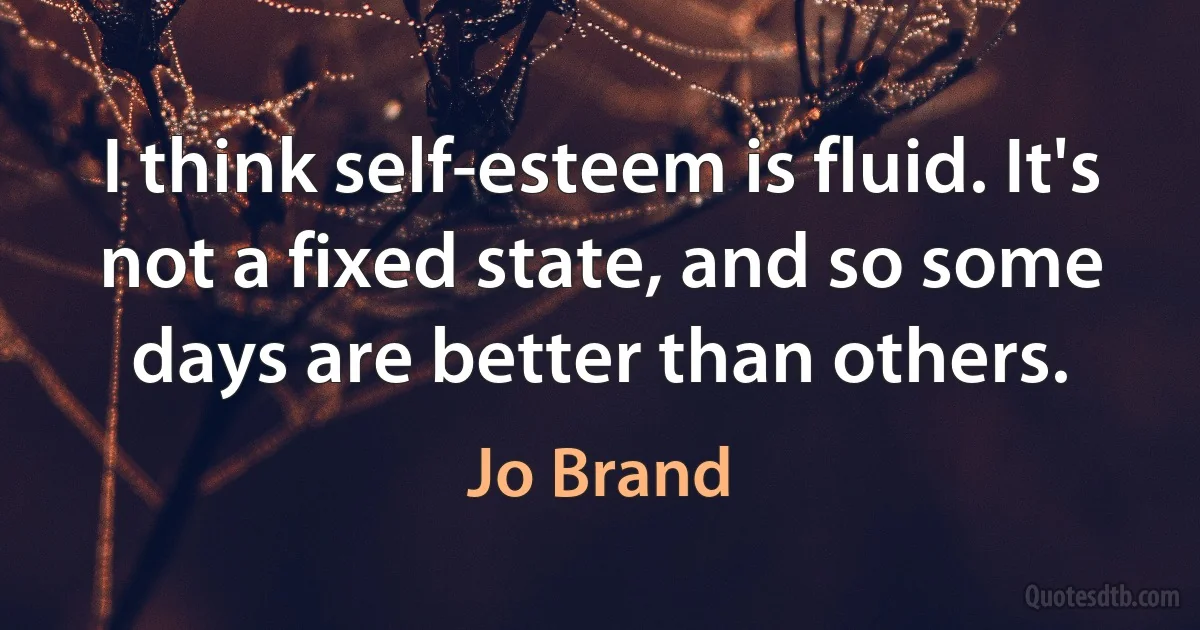 I think self-esteem is fluid. It's not a fixed state, and so some days are better than others. (Jo Brand)