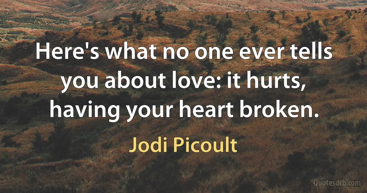 Here's what no one ever tells you about love: it hurts, having your heart broken. (Jodi Picoult)