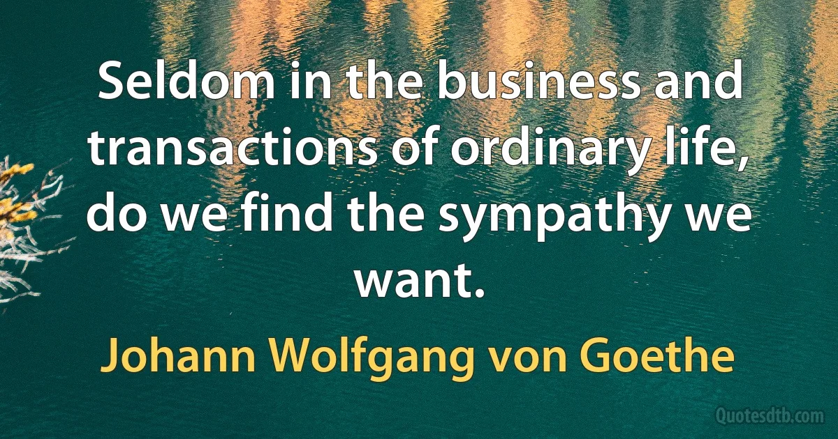 Seldom in the business and transactions of ordinary life, do we find the sympathy we want. (Johann Wolfgang von Goethe)