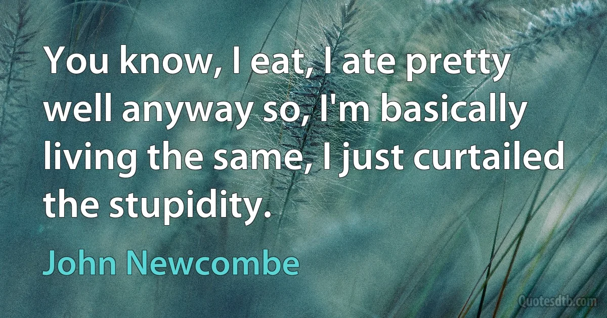 You know, I eat, I ate pretty well anyway so, I'm basically living the same, I just curtailed the stupidity. (John Newcombe)