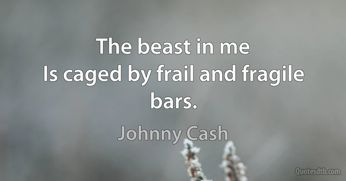 The beast in me
Is caged by frail and fragile bars. (Johnny Cash)