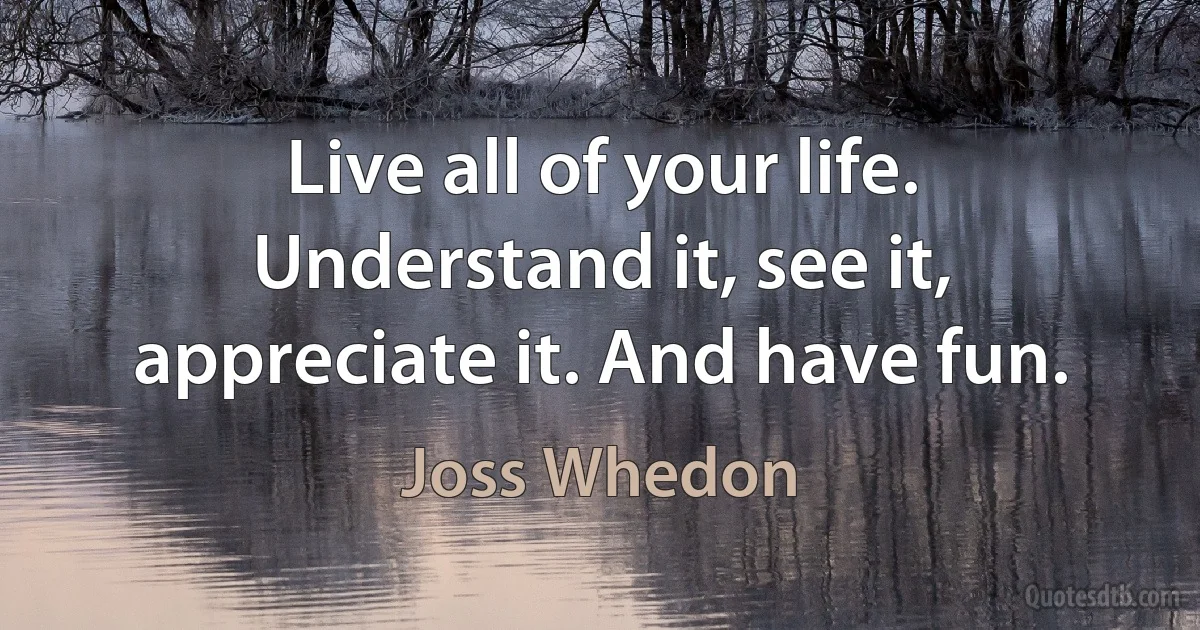 Live all of your life. Understand it, see it, appreciate it. And have fun. (Joss Whedon)