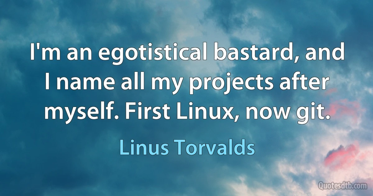 I'm an egotistical bastard, and I name all my projects after myself. First Linux, now git. (Linus Torvalds)