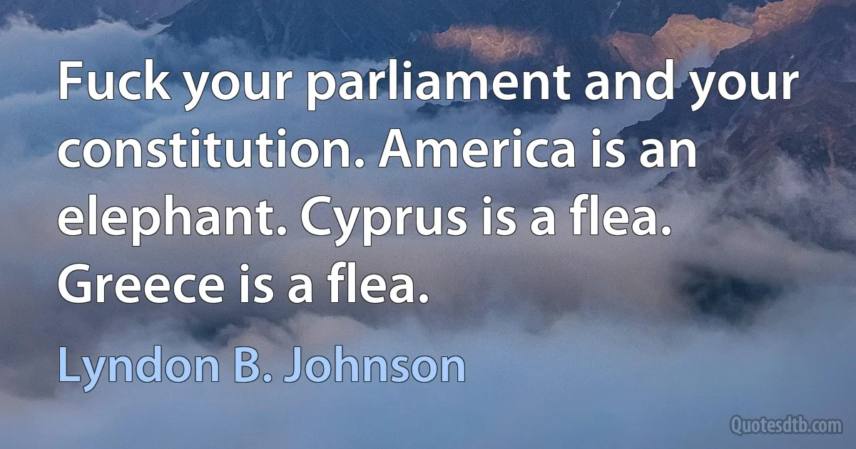 Fuck your parliament and your constitution. America is an elephant. Cyprus is a flea. Greece is a flea. (Lyndon B. Johnson)