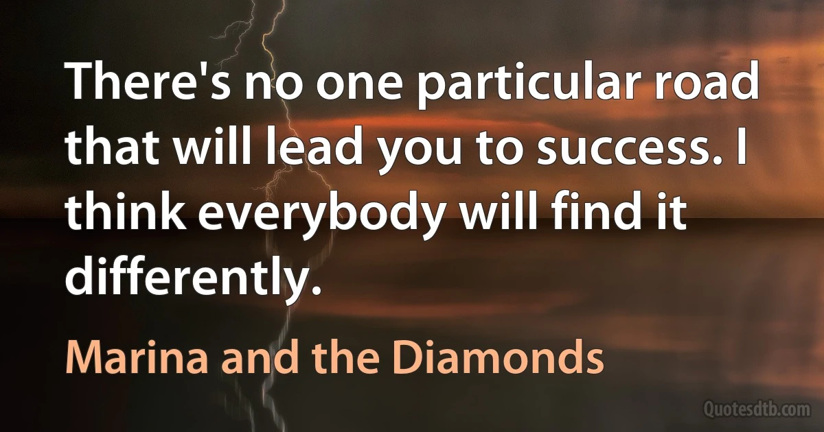 There's no one particular road that will lead you to success. I think everybody will find it differently. (Marina and the Diamonds)