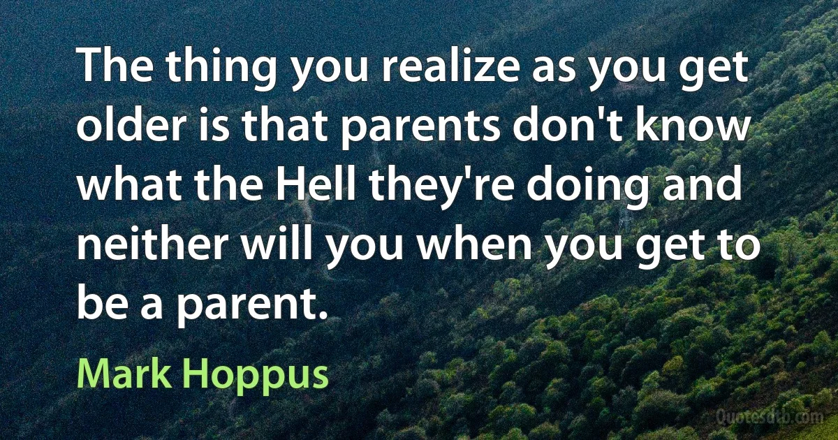 The thing you realize as you get older is that parents don't know what the Hell they're doing and neither will you when you get to be a parent. (Mark Hoppus)