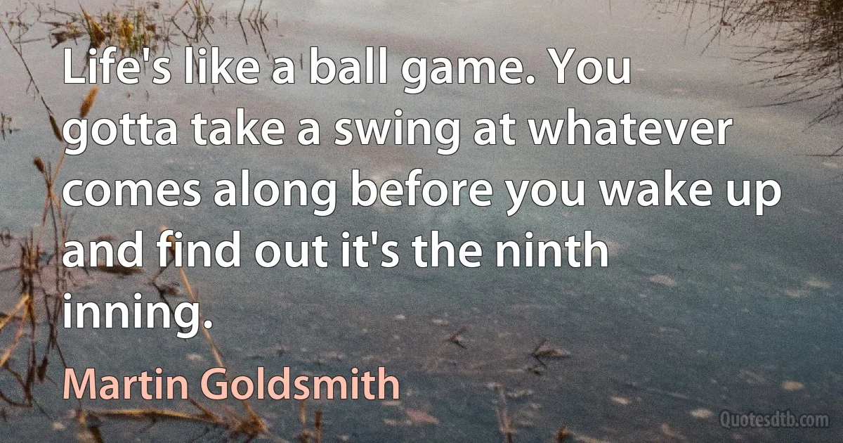 Life's like a ball game. You gotta take a swing at whatever comes along before you wake up and find out it's the ninth inning. (Martin Goldsmith)